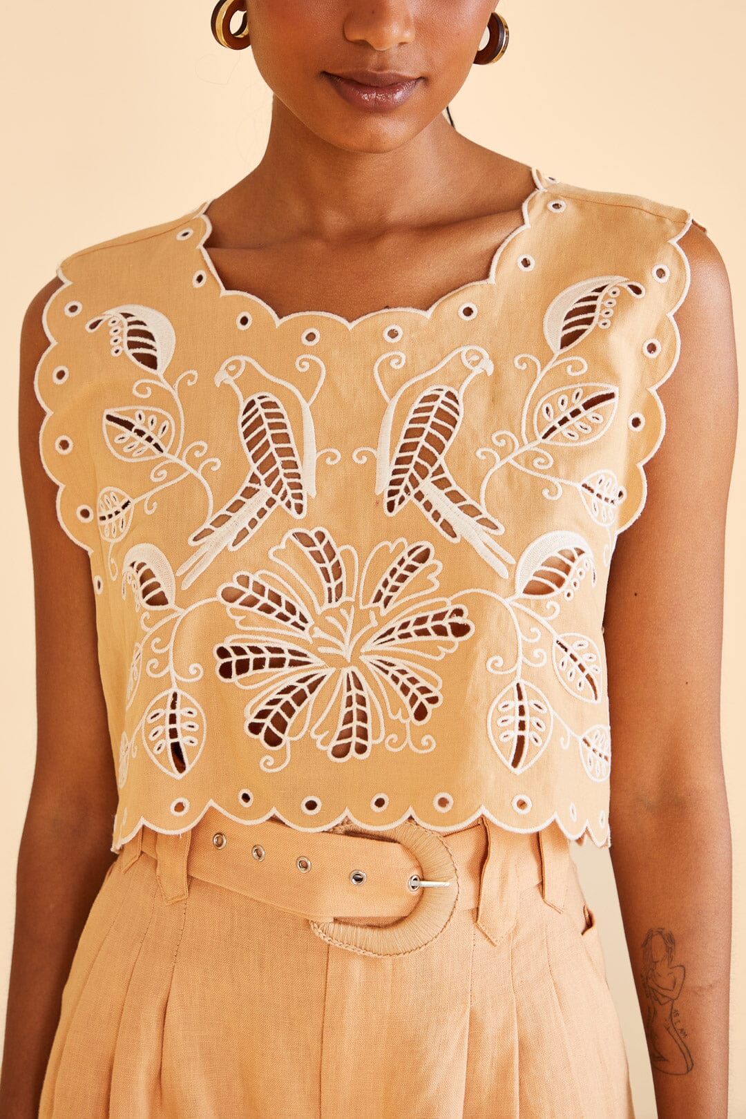 Sand Richelieu Sleeveless Crop Top