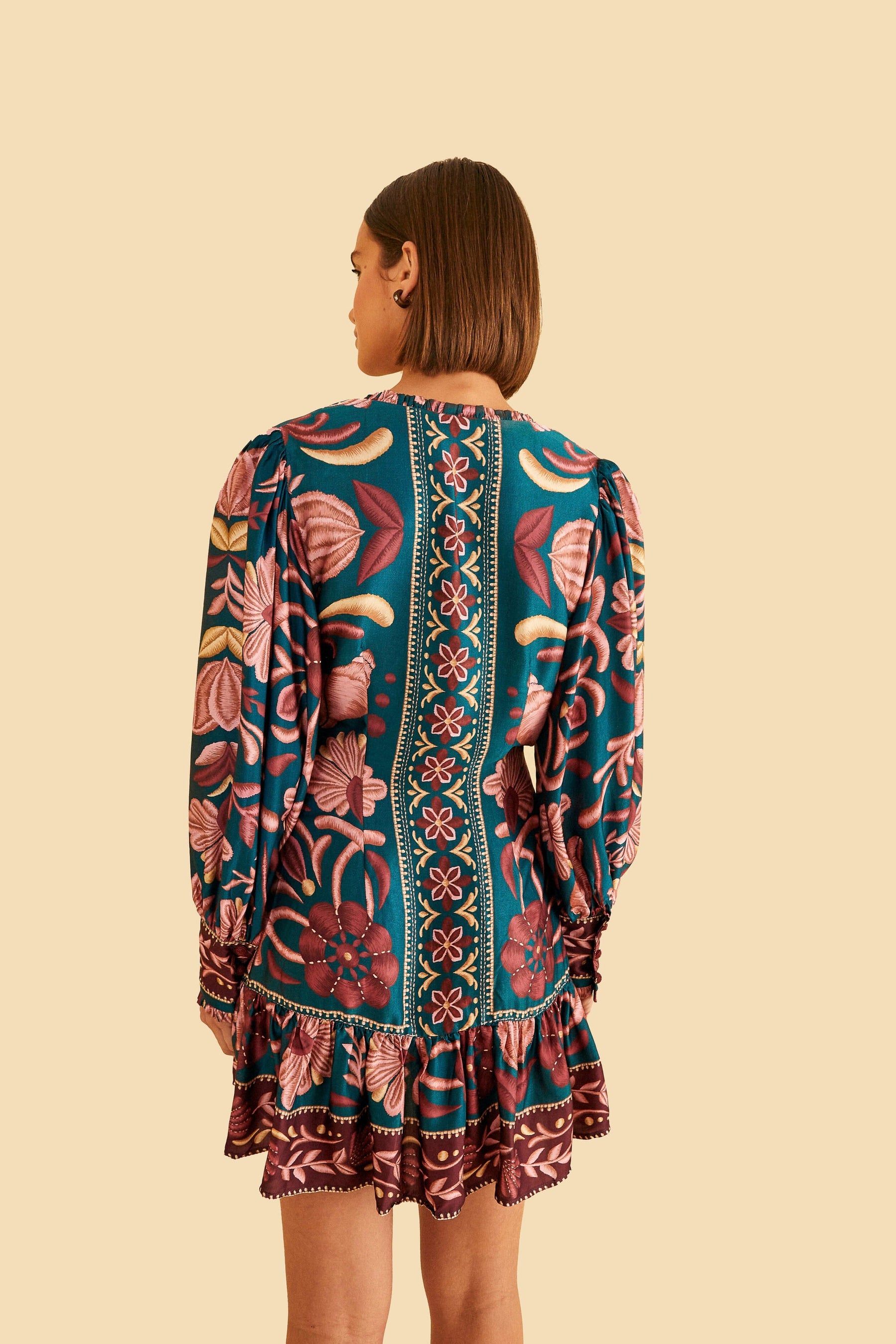 Teal Seashell Tapestry Lenzing™ Ecovero™ Viscose Mini Dress