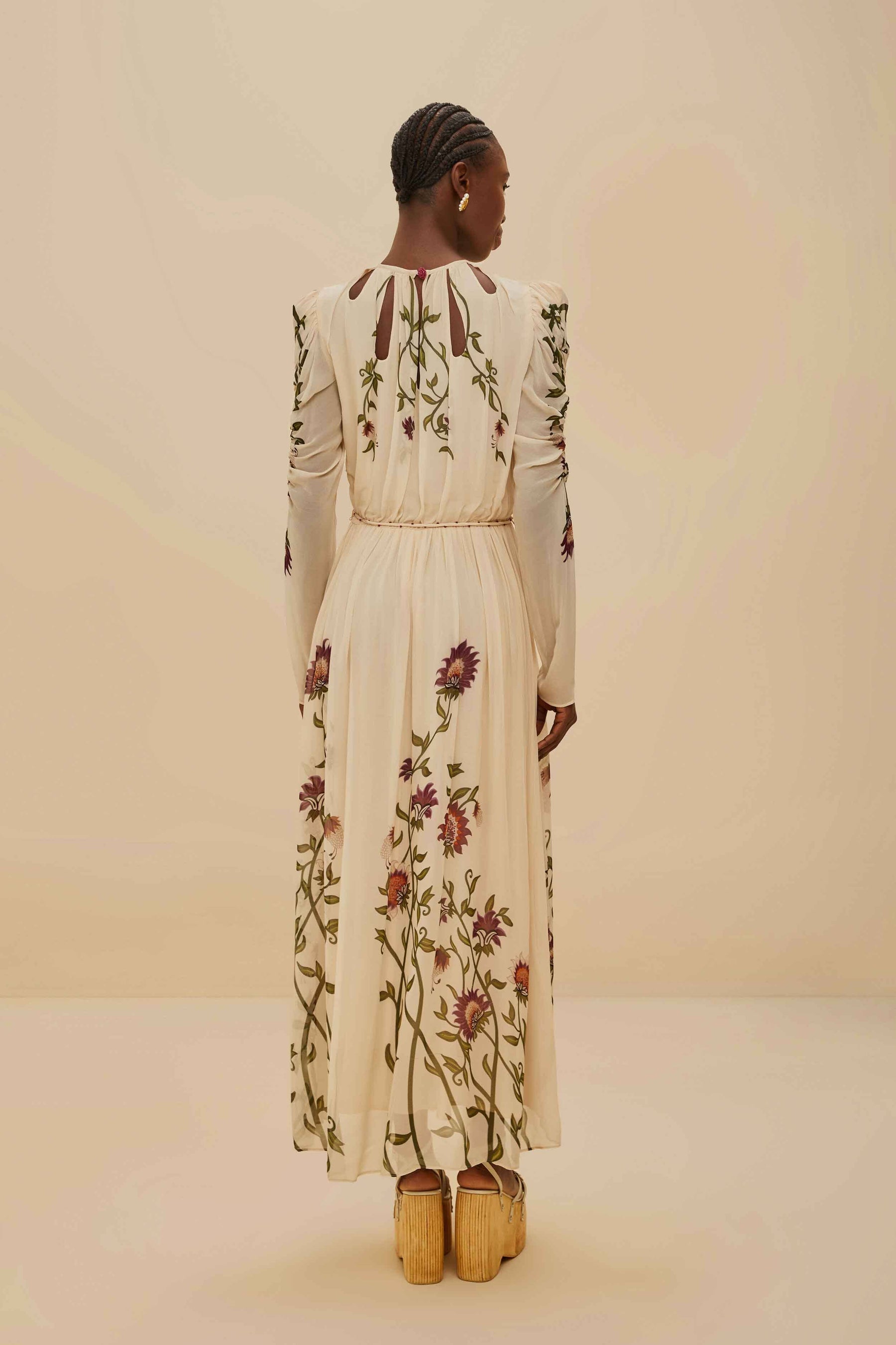 Multicolor Romantic Nature Long Sleeve Maxi Dress