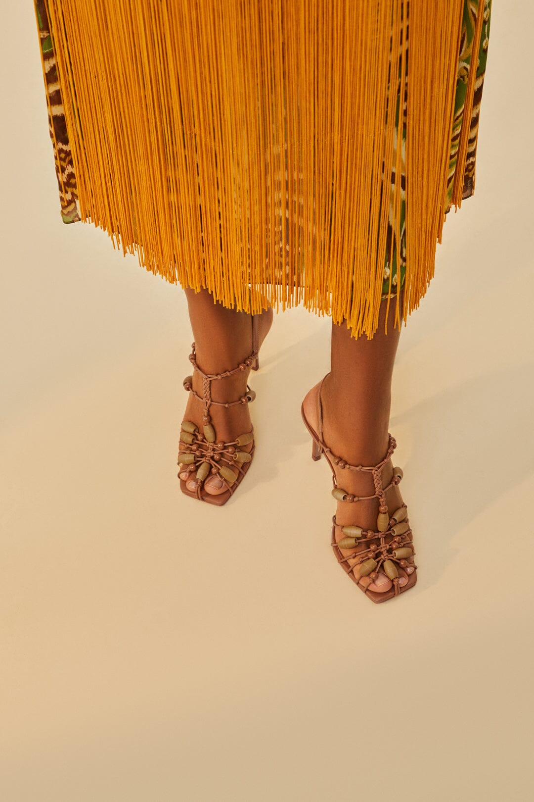 Tan High Heel Beads Sandal