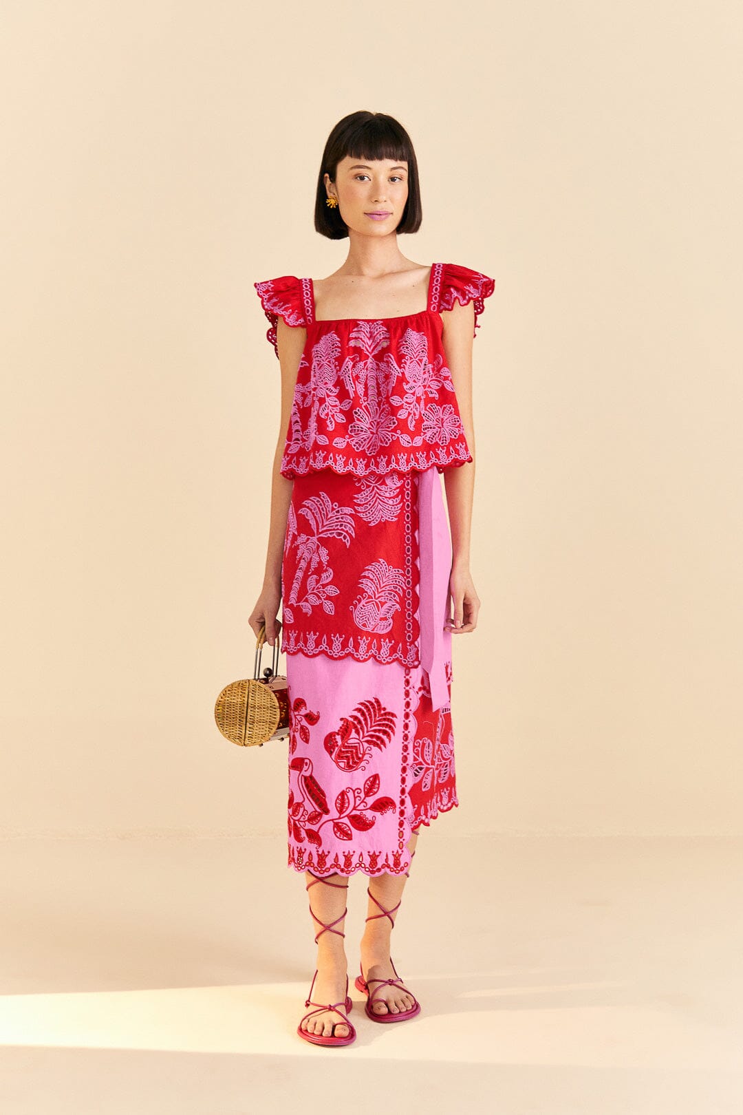 Red Palm Tree Richelieu Blouse