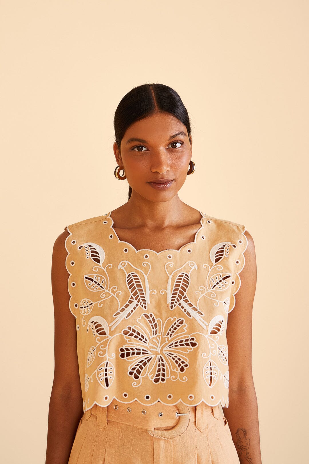 Sand Richelieu Sleeveless Crop Top