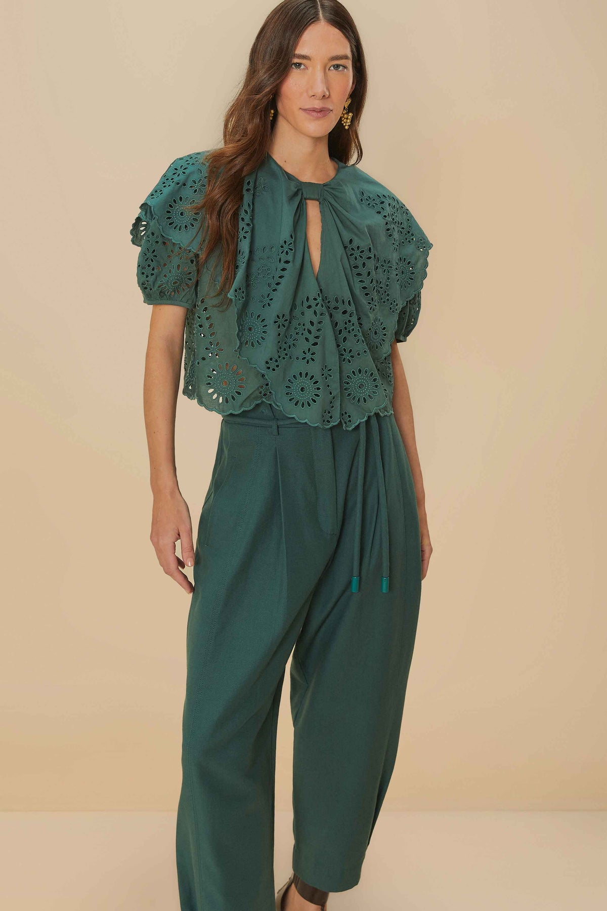 Dark Green Topstitched Clochard Pants