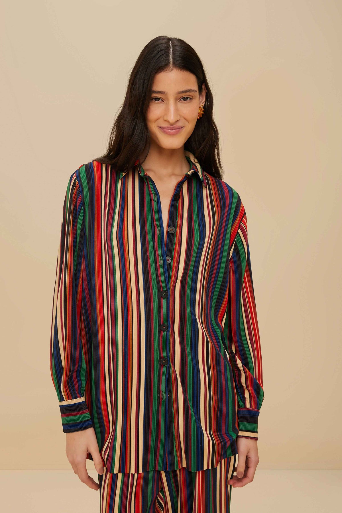 Multicolor Pipa Stripes Pleated Shirt