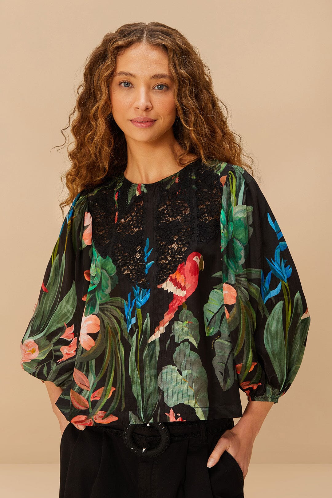 Midnight Macaw Fiesta Black Blouse