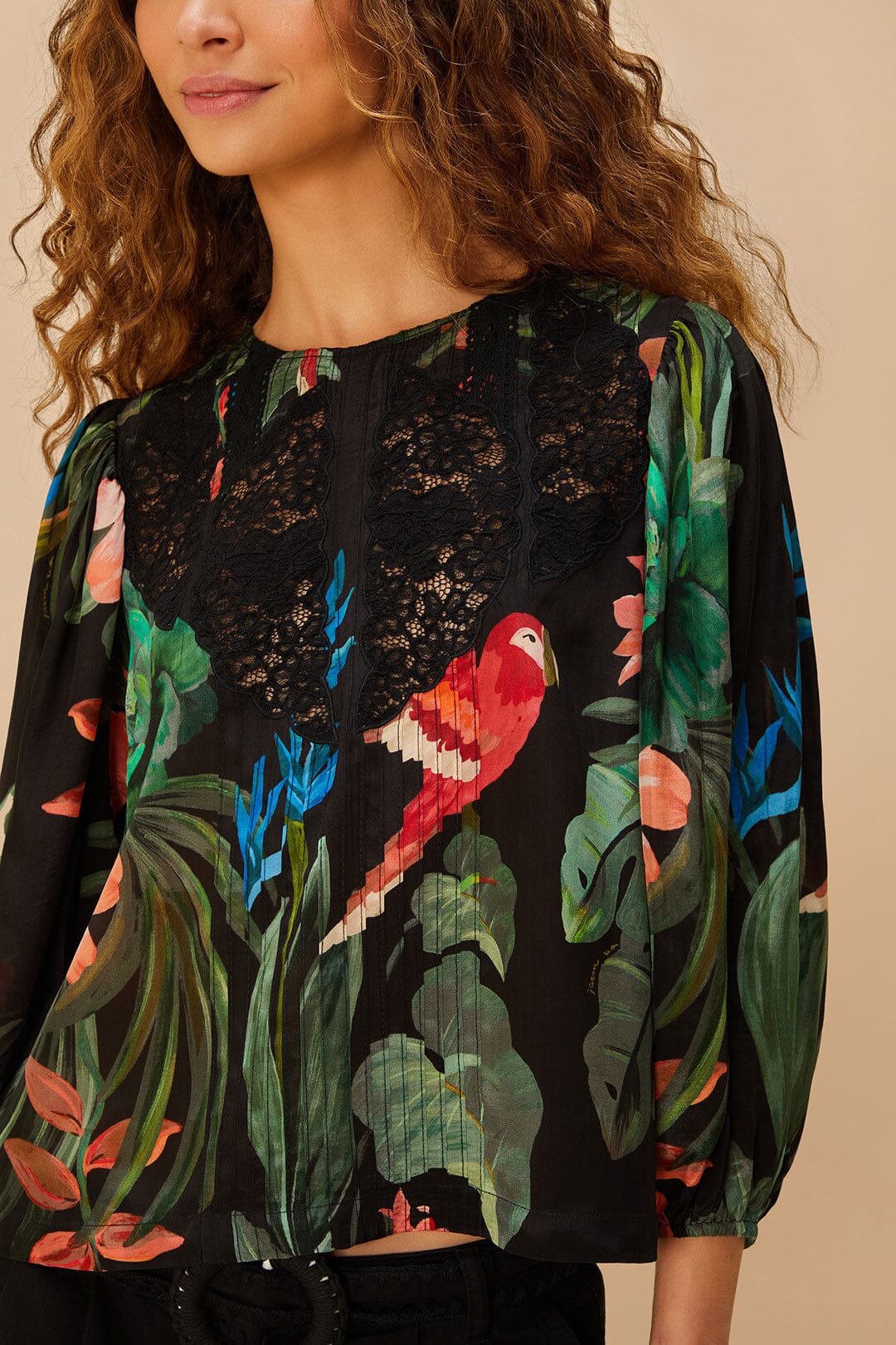 Midnight Macaw Fiesta Black Blouse