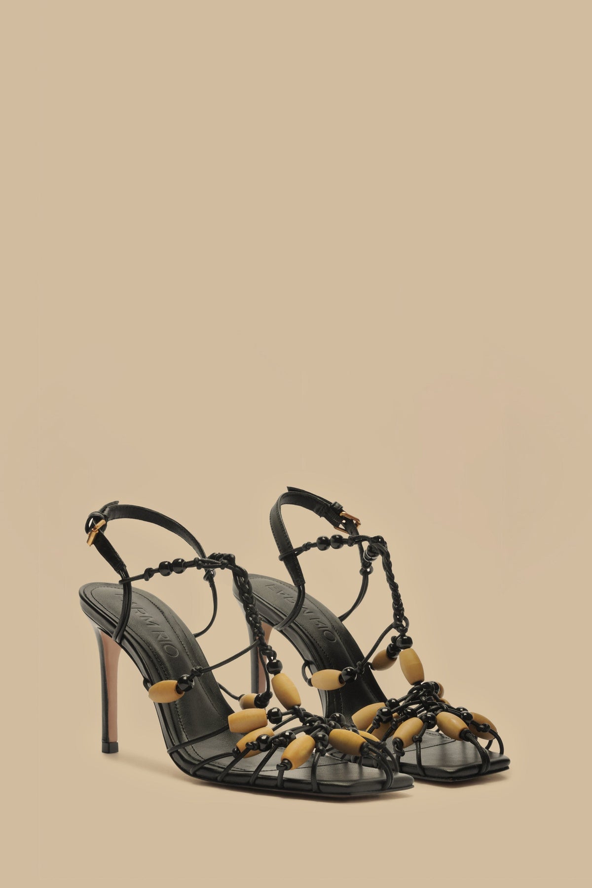 Black High Heel Beads Sandal