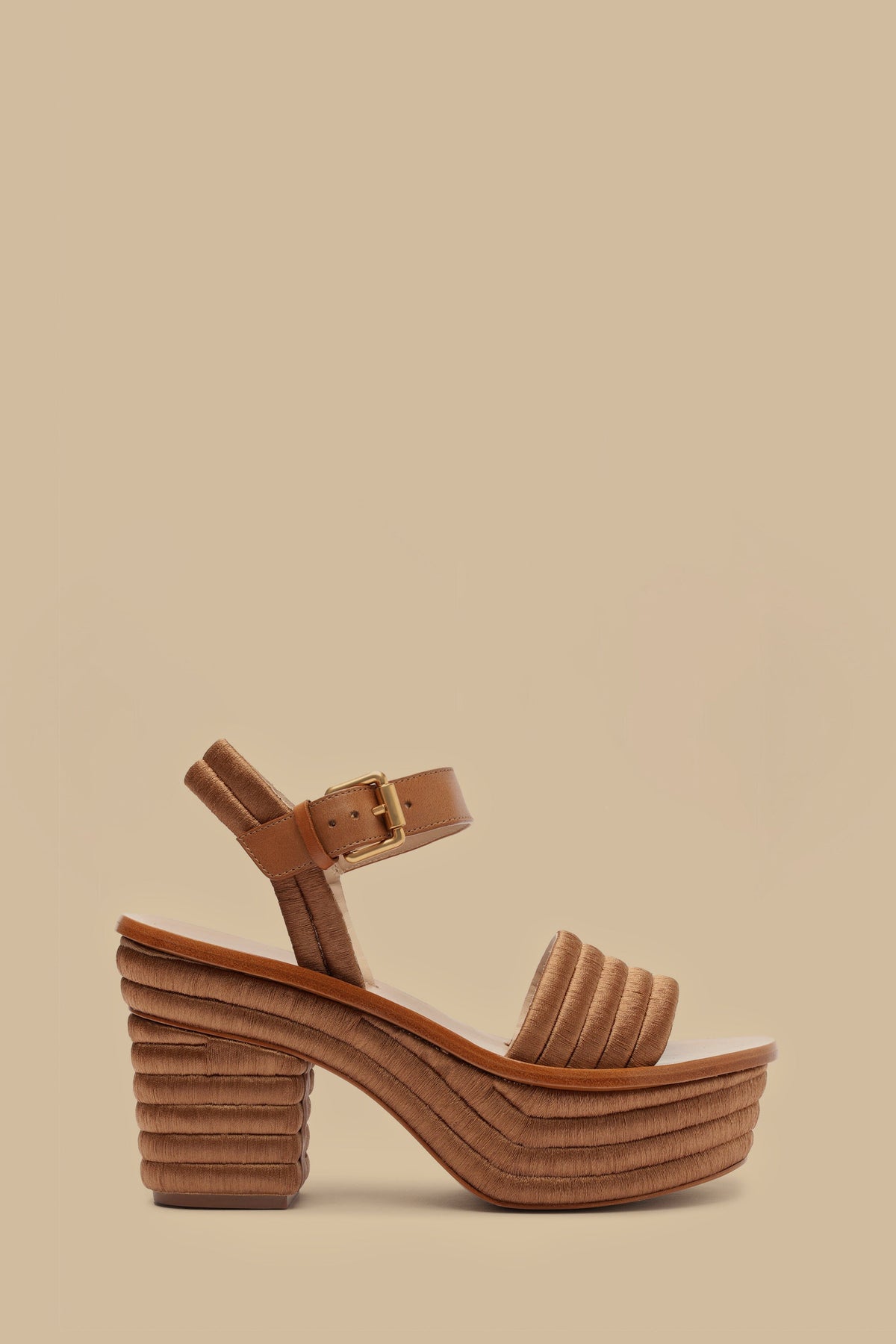 Tan Embroidered Platform Sandal