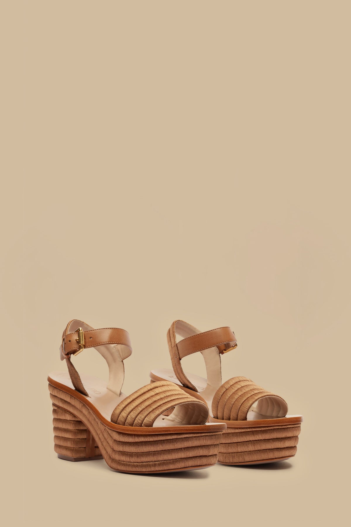 Tan Embroidered Platform Sandal